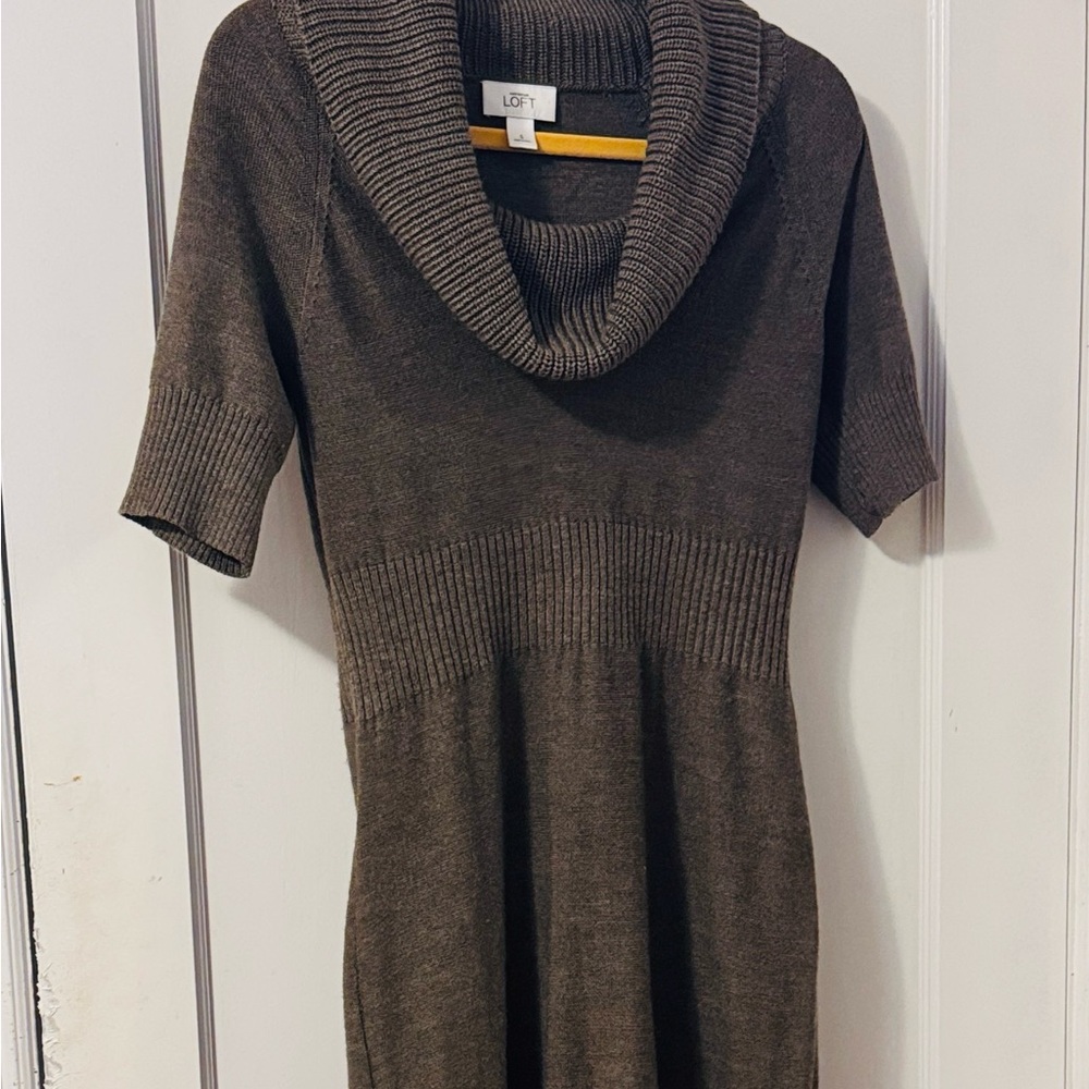 LOFT Dark Brown Cowl Neck Sweater Dress Size Small